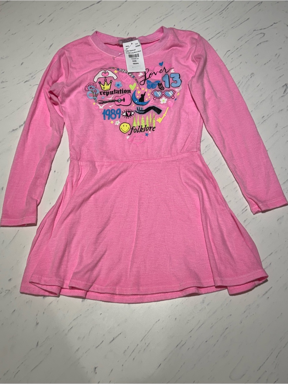 Firehouse Girls XXS Pink Long-Sleeve Dress Taylor Swift Graphics NWT